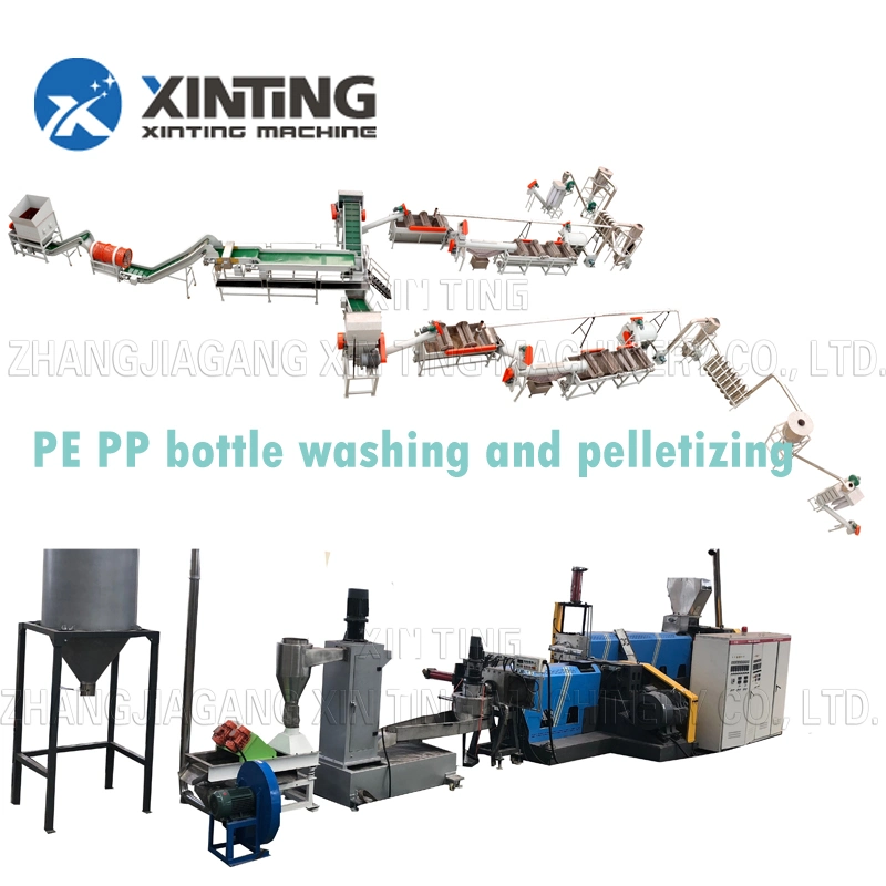 Wasted Plastic Pet HDPE Milk Bottle Flakes Scraps PE LDPE Film PP Woven Shopping Bag Crushing Washing Pelletizing Granulating Recycling Line